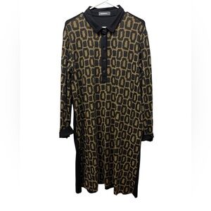 Alembika Elegant Black and Gold Geometric Long Sleeve Dress